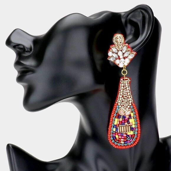 Champagne Bottle Multi Color Seed Bead Earrings - Picture 1 of 6